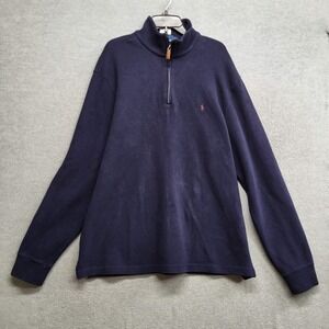 Polo Ralph Lauren Men Sweater XL Blue 1/4 Zip‎ Logo Pullover